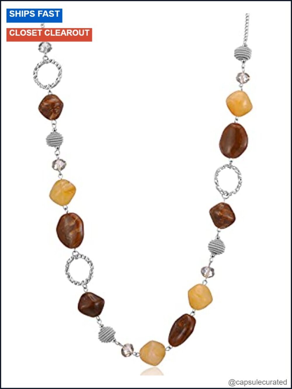 Long Beaded Sweater Chain Necklace with Resin Crystals